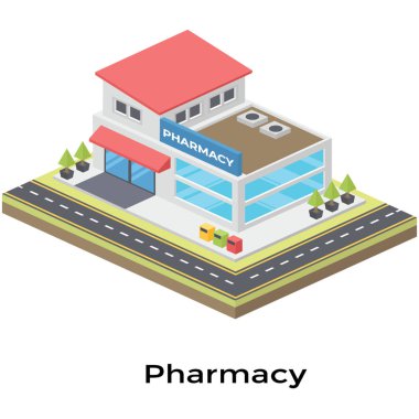 İzometrik tasarımda hastane eczane binası 