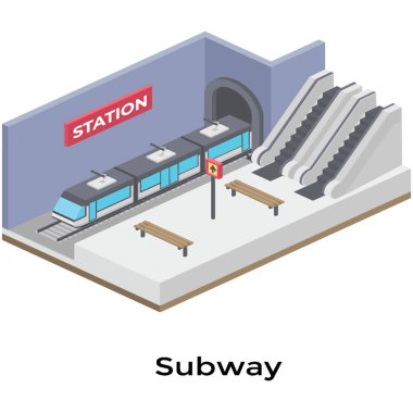 Isometrik metro treni vektör tasarımı 