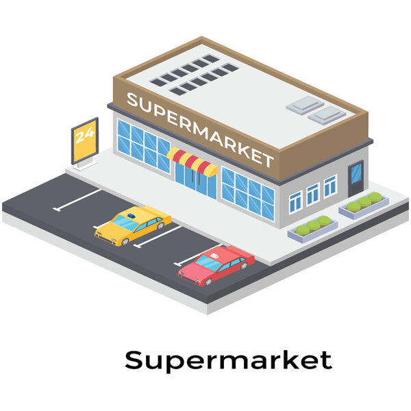 Commercial supermarket vector in isometric design 