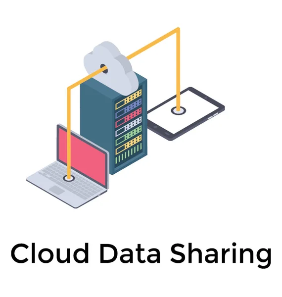 Condivisione Dati Cloud Nella Progettazione Isometrica — Vettoriale Stock