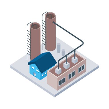 Petrol rafinerisi endüstrisi isometrik vektörde 