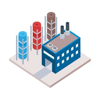 Petrol rafinerisi endüstrisi isometrik vektörde 