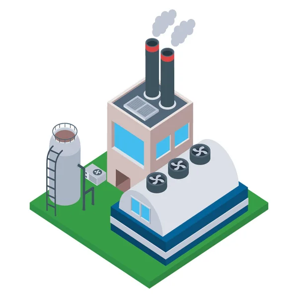 Fabrieksgebouw Isometrische Pictogram Ontwerp — Stockvector