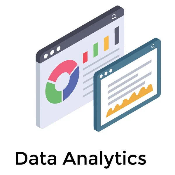 Izometrická Ikona Sestavy Služby Data Analytics — Stockový vektor