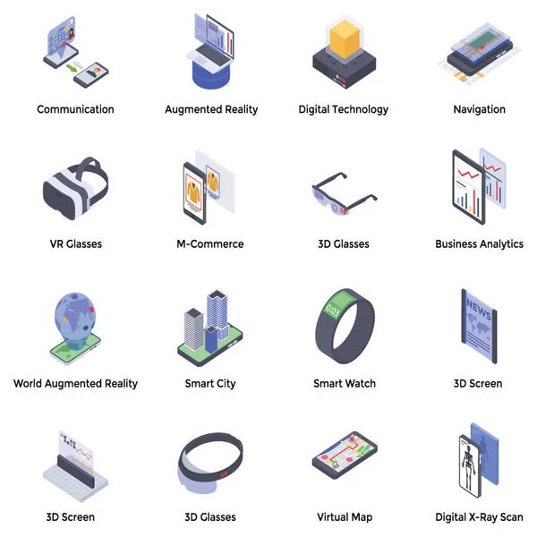 Изометрические Иконы Дополненной Реальности — стоковый вектор
