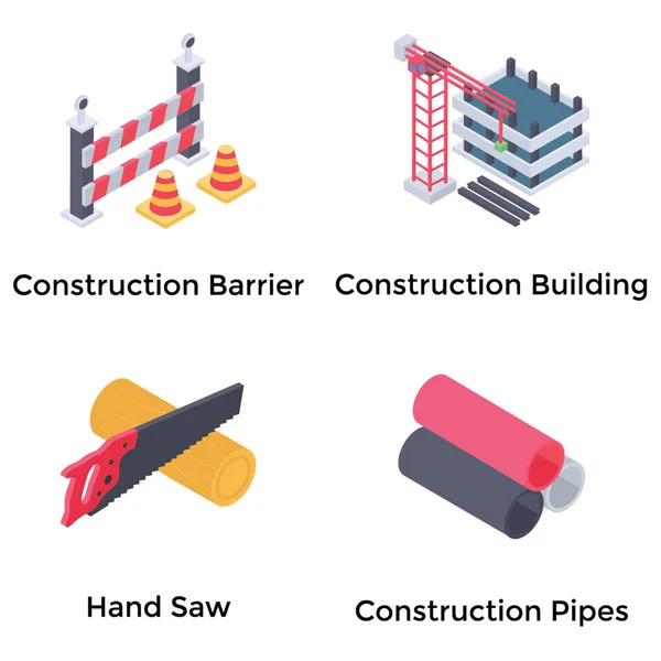 Conjunto Ícones Isométricos Construção —  Vetores de Stock