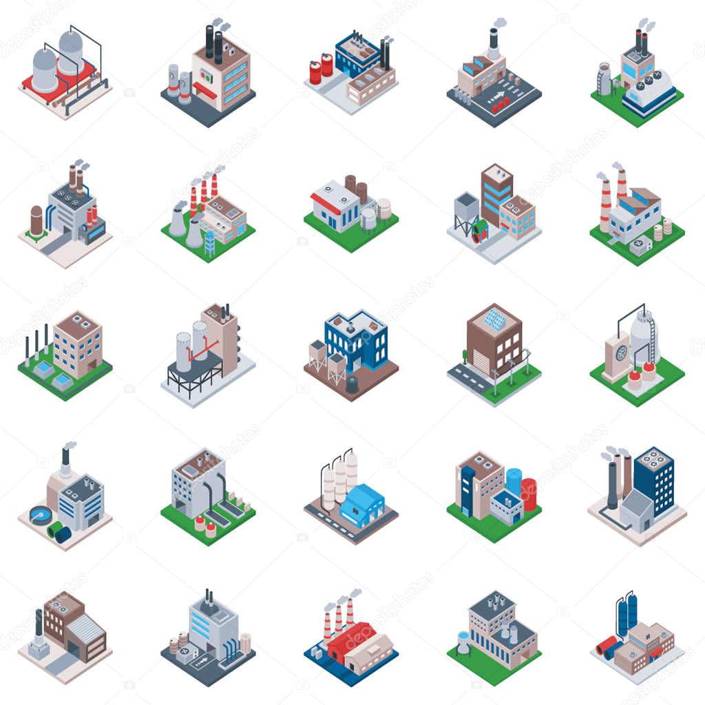Industrial Building Isometric Icons