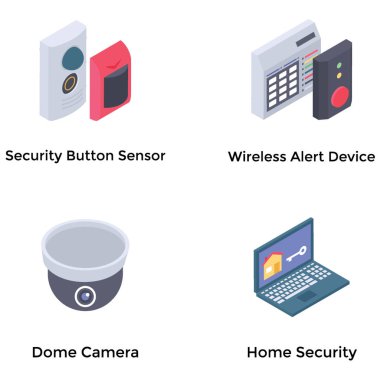 Ev Güvenlik Gadget'ları Isometrik Simgeler 