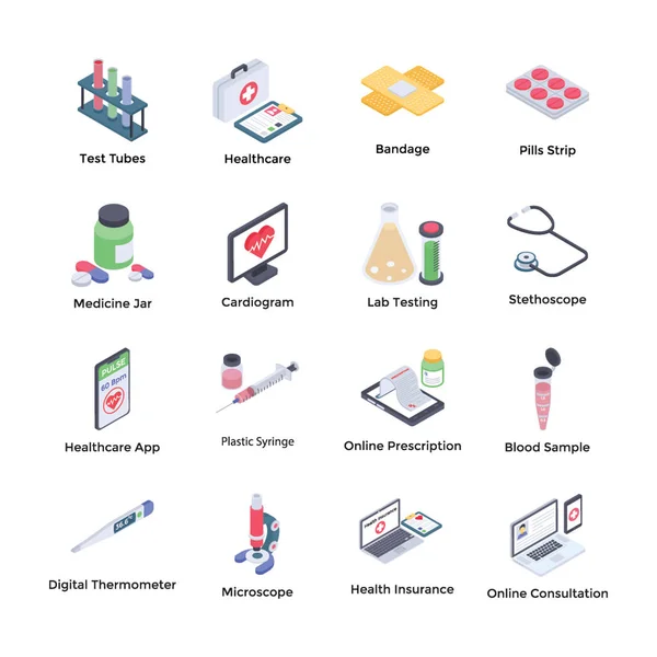 Medical Tools Isometric Icons — Stock Vector