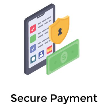 Izometrik tasarımda güvenli ödeme simgesi.