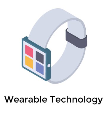 Giyilebilir teknoloji, izometrik tasarımda akıllı saat simgesi  