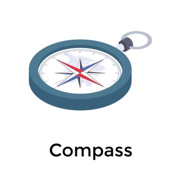 Navigasyon cihazı, isometrik tasarımda pusula simgesi  