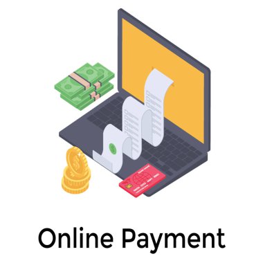 Izometrik tasarımda online ödeme faturası 