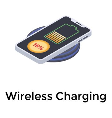 Wireless charging icon in isometric design 