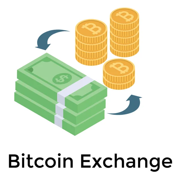 Isometrisk Design Bitcoin Exchange Icon — Stock vektor