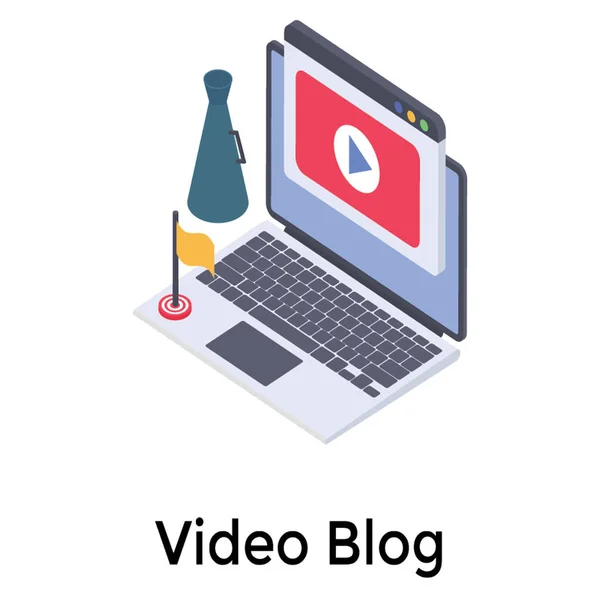 Ισομετρικό Εικονίδιο Του Online Βίντεο Blog — Διανυσματικό Αρχείο