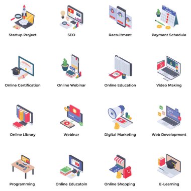 Webinar Podcasting Isometrik Simgeler Seti