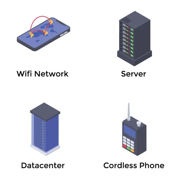 Conjunto Iconos Isométricos Telecomunicaciones — Archivo Imágenes Vectoriales