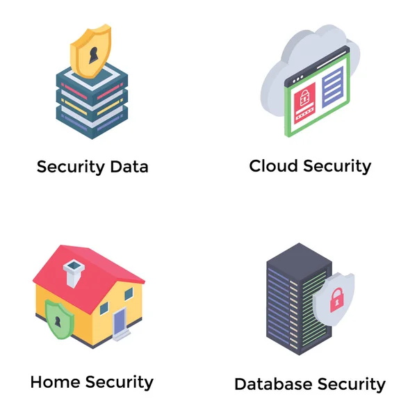 Isometrische Symbole Des Sicherheitssystems Gesetzt — Stockvektor