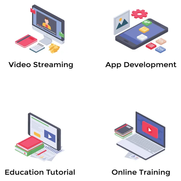 Conjunto Vectores Isométricos Webinar Podcasting — Archivo Imágenes Vectoriales