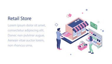 Perakende mağaza isometrik vektör tasarımı 