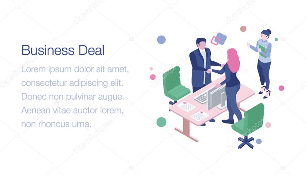 Business deal agreement isometric illustration 