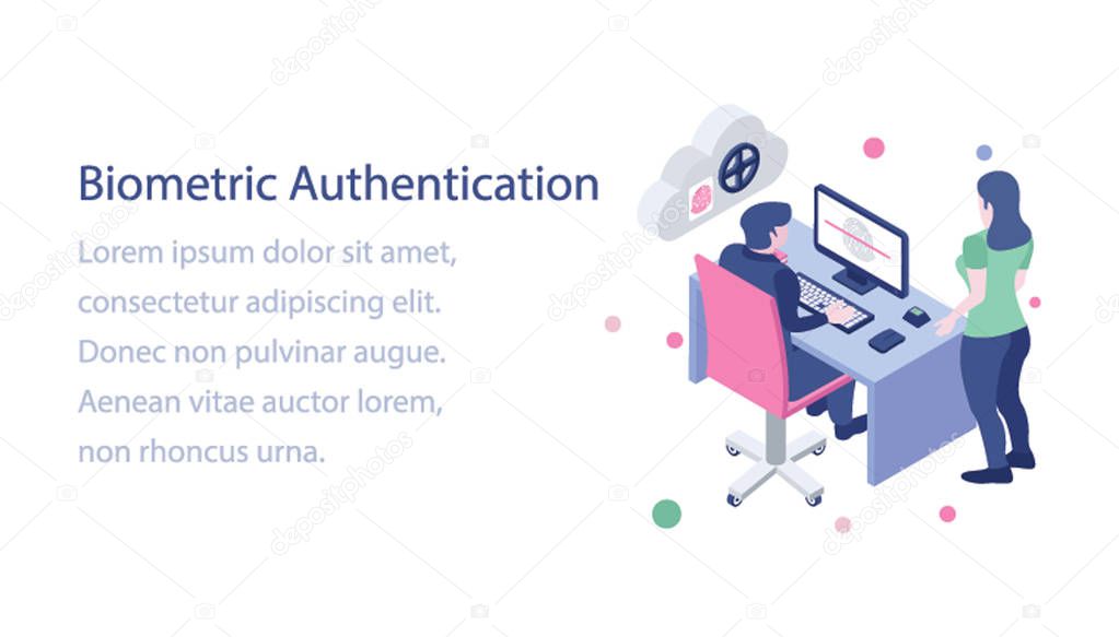 Cloud biometric authentication isometric illustration 