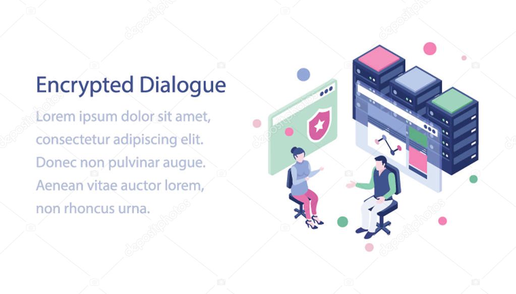 Encrypted dialogue isometric vector illustration 