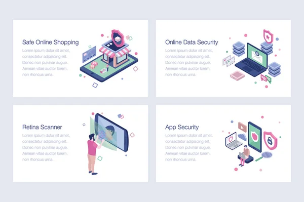 Paquete Ilustraciones Isométricas Seguridad Cibernética — Vector de stock