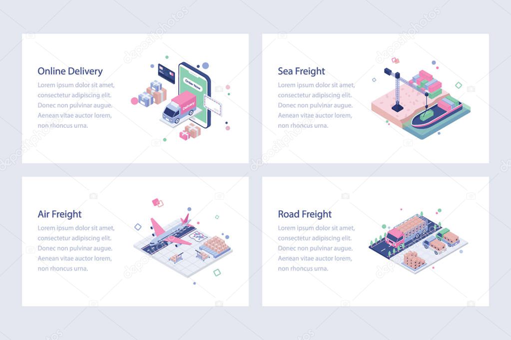 Set of Shipping Isometric Illustrations 