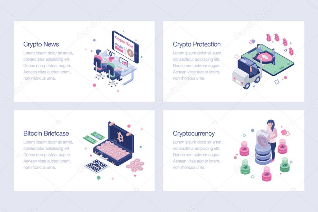 Cryptocurrency, Bitcoin,  Blockchain Vector Illustrations 