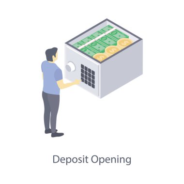 İzometrik banka kasası açılış simgesi 