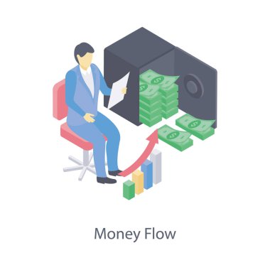 Izometrik tasarımda nakit akışı simgesi 