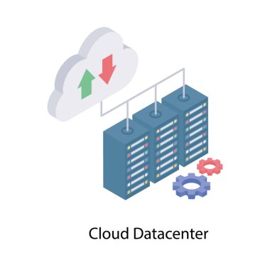 Bulut veri merkezinin İzometrik simgesi 