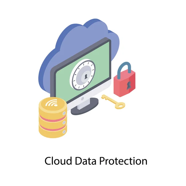 Cloud Data Protection Icon Isometrisk Design — Stock vektor