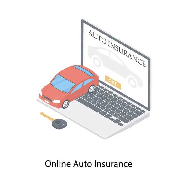 Ikona Ubezpieczenia Auto Online Projektowaniu Izometrycznym — Wektor stockowy