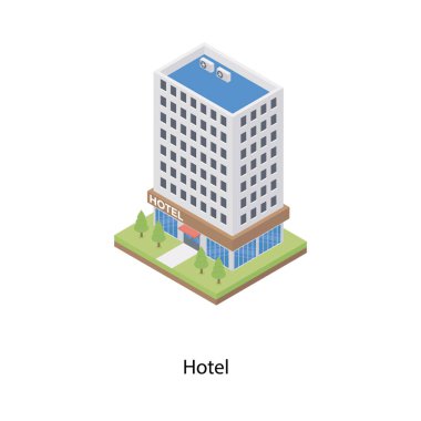 Otel binasının isometrik simgesi 