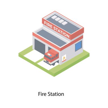 İtfaiye istasyonu isometrik simge vektörü 