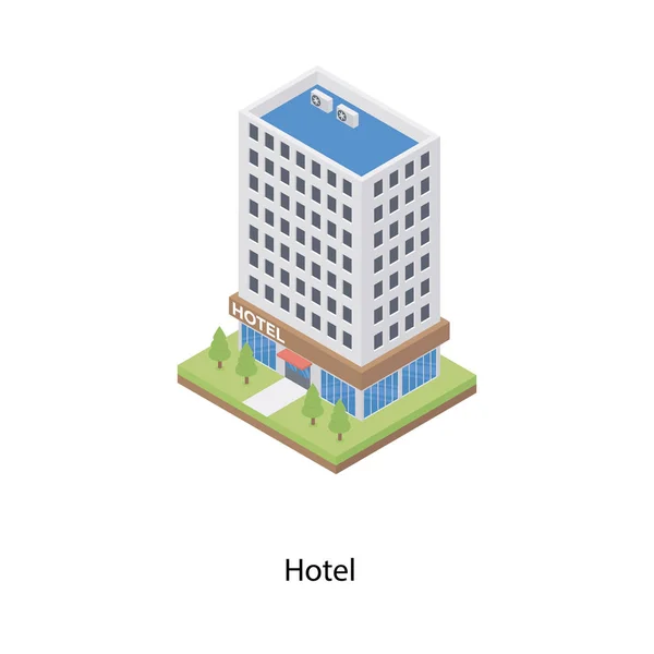 Ícone Isométrico Edifício Hotel — Vetor de Stock