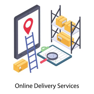Çevrimiçi teslimat simgesinin İzometrik tasarımı
