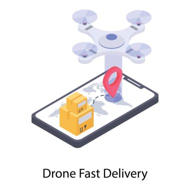 Drone teslimat simgesinin İzometrik tasarımı.