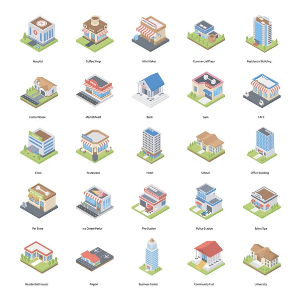 Bâtiments Architectures Icônes — Image vectorielle