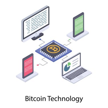 Bitcoin teknolojisi isometrik illüstrasyon tasarımı 