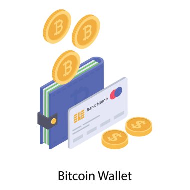 Bitcoin cüzdan isometrik illüstrasyon tasarımı 