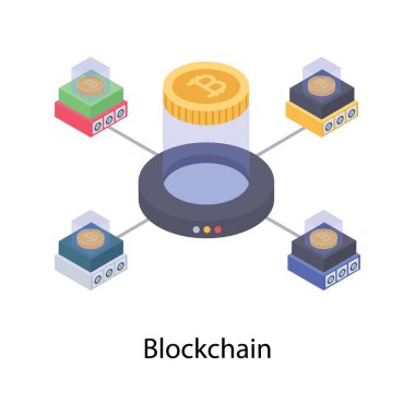 Bitcoin blockchain izometrik illüstrasyon