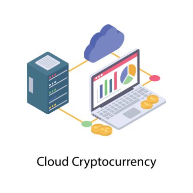 Bulut kriptopara biriminin isometrik illüstrasyon vektörü 