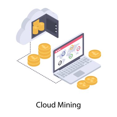 Kripto para birimi bulut madenciliği isometrik illüstrasyon 
