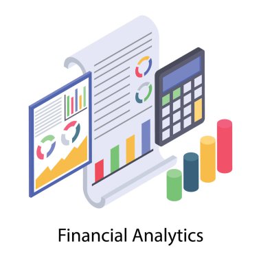 Bütçe analizi simgesi isometrik tasarım.