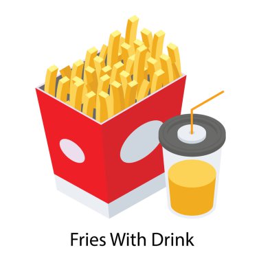 Isometrik tasarımda içecek simgesi olan kızartmalar 