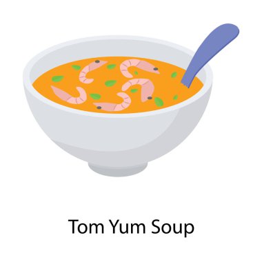 Izometrik tasarımda Tom yum çorba simgesi 